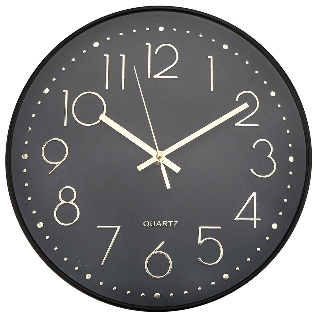 Часы настенные "Прага" д29х4,2см, циферблат черный, пластм. черный, в коробке (Китай)