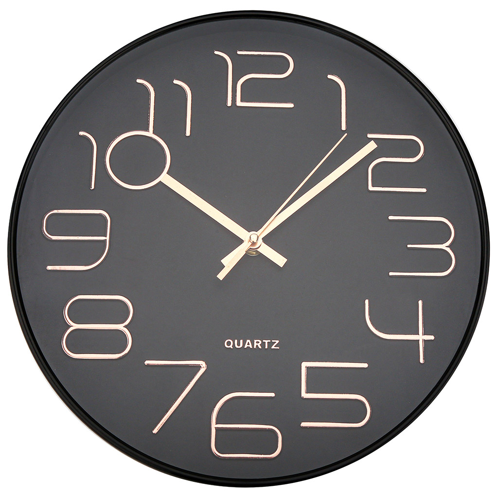 Часы настенные "Грей" д29х4,2см, циферблат черный, пластм. черный, в коробке (Китай)