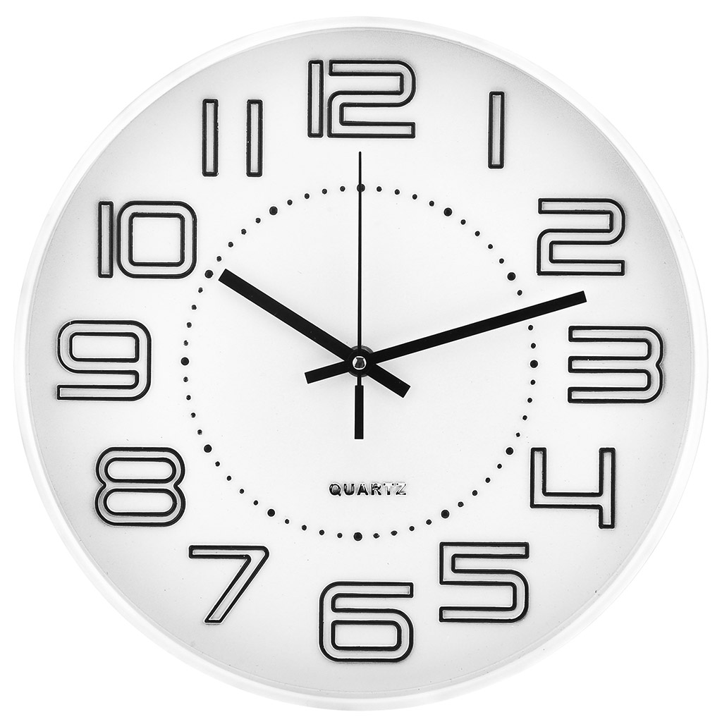 Часы настенные "Элегант" д29х4,2см, циферблат белый, пластм. белый, цифры и стрелки черные, в коробке (Китай)