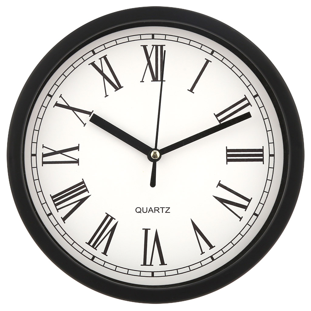 Часы настенные "Канон" д19,5х4см, циферблат белый, римские цифры, пластм. черный, в коробке (Китай)