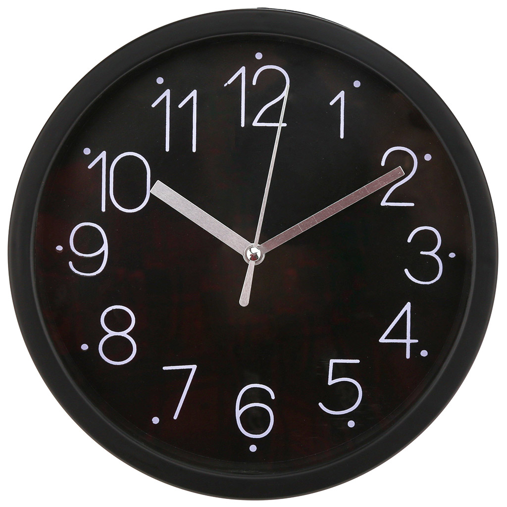 Часы настенные "Ночка" д19,5х4см, циферблат черный, пластм. черный, в коробке (Китай)
