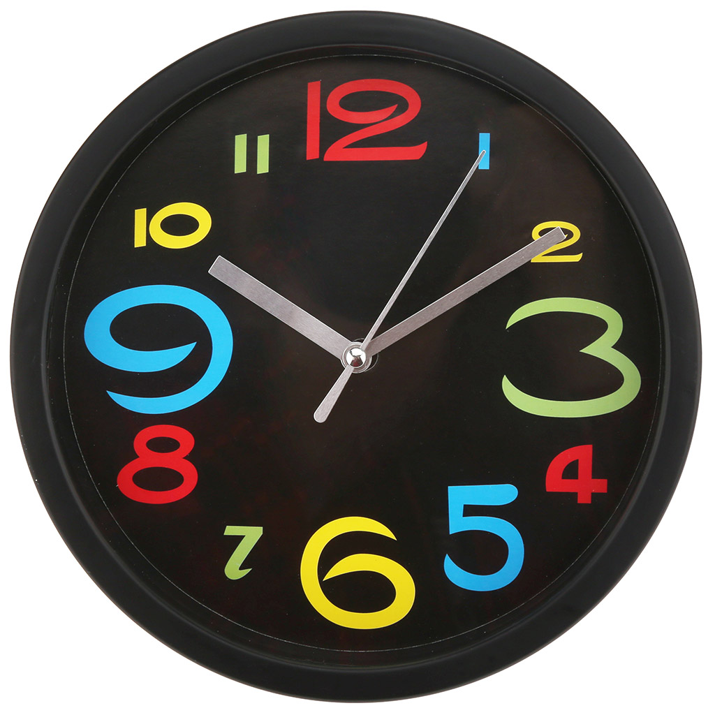 Часы настенные "Радуга" д19,5х4см, циферблат черный, пластм. черный, в коробке (Китай)