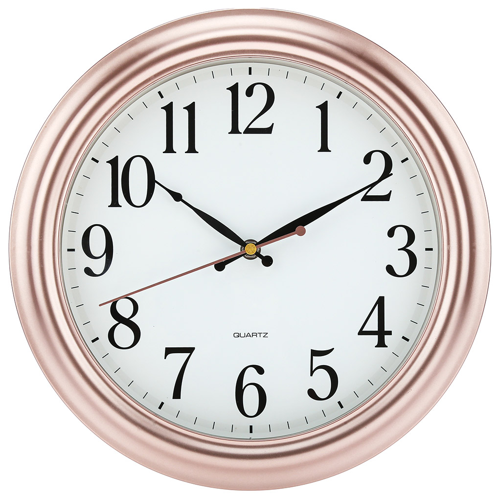 Часы настенные "Соната" д33х4,8см, мягкий ход, циферблат белый, пластм. розовый перламутр, в коробке (Китай)
