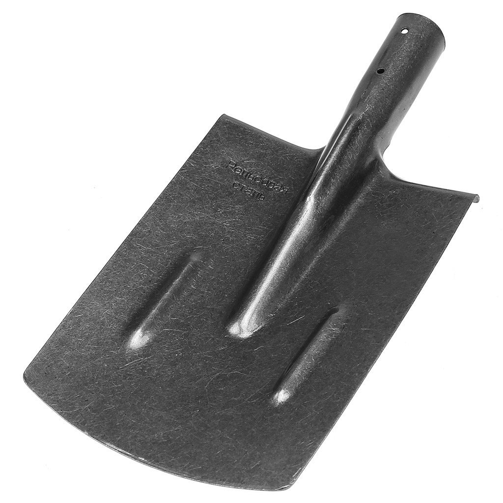 Лопата штыковая из рельсовой стали, прямоугольная 30х21см, с ребрами жесткости, без черенка, тулейка д40мм, серый (Россия)