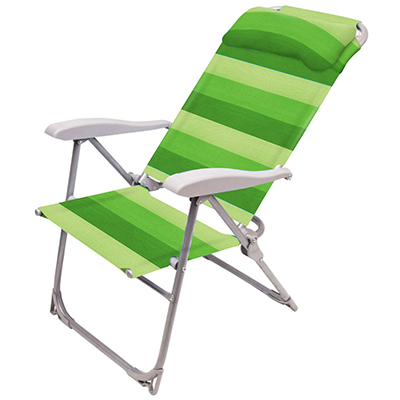 Кресло-шезлонг складное 75х59х1,09см, сиденье 40х46см, металлический каркас, ткань, 8 положений спинки, съемный подголовник, максимальная нагрузка 120кг, зеленый (Россия)