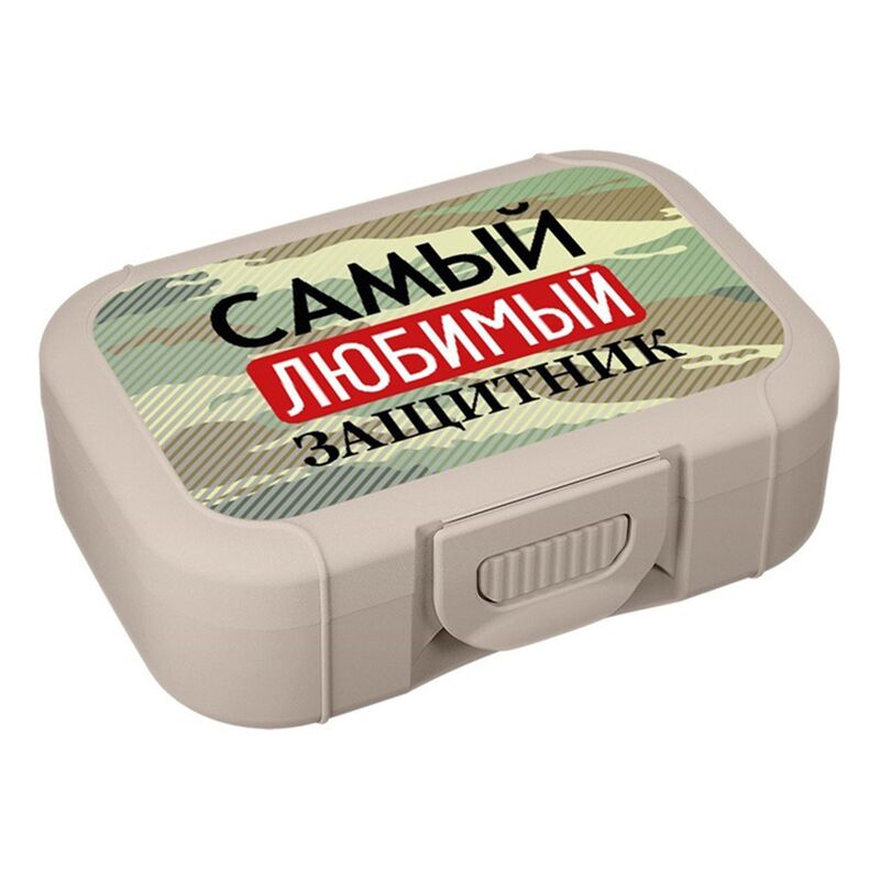 Ланч-бокс пластмассовый 0,85л, 18х12,5х5,5см, бежевый, с декором, Idiland (Россия)