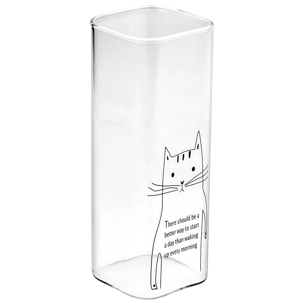 Стакан стеклянный "Квадро" "Барсик" 500мл, 6х6см, h16,8см, тонкостенное, прозрачное стекло, с деколью, в коробке (Китай)