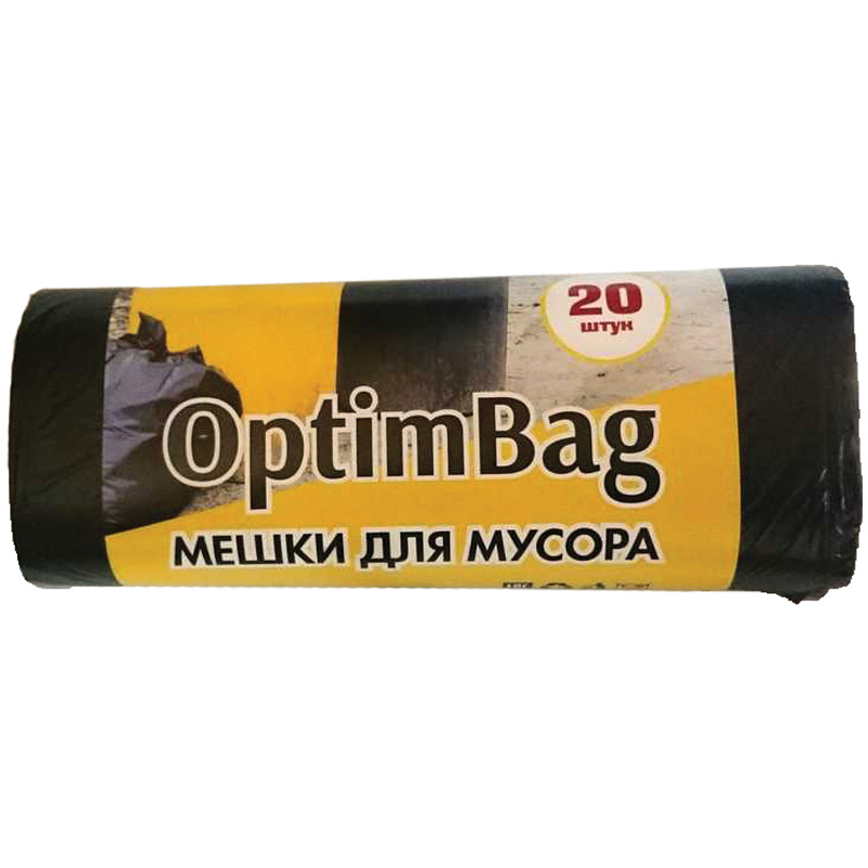 Мешки для мусора  30л КБ Optim Bag ПНД, 48*58см, 10мкм, 20шт., черные, в рулоне
