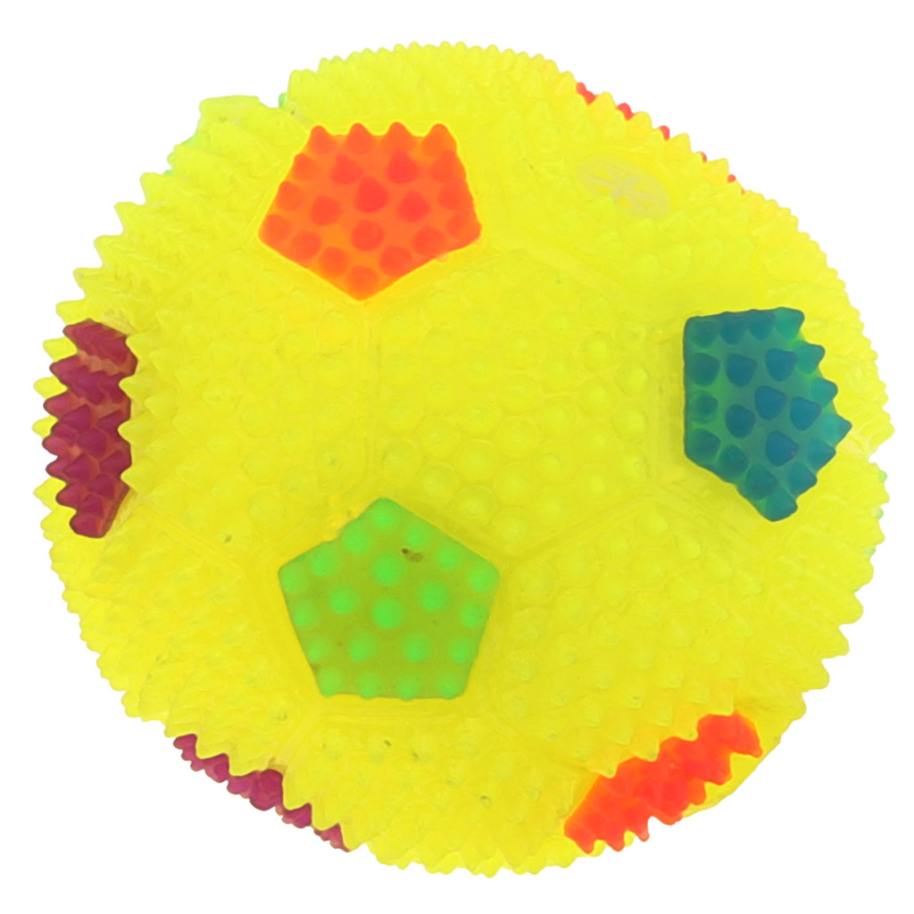 Игрушка для собаки "Мяч-футбольный" д7см h7см, ПВХ, с пищалкой, светящаяся, на картоне, цветная, цвета в ассортименте: зеленый, желтый, коралловый, фуксия (Китай) "Пэт тойс (Pet toys)"