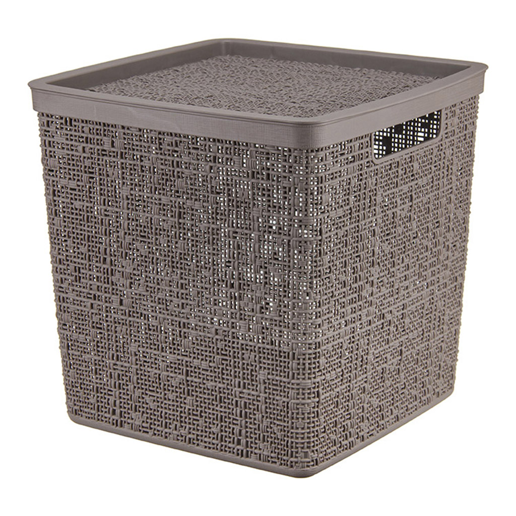 Контейнер-коробка для хранения пластмассовый "Бязь" 17л, 28х28х28см, с крышкой, французский серый (Россия)