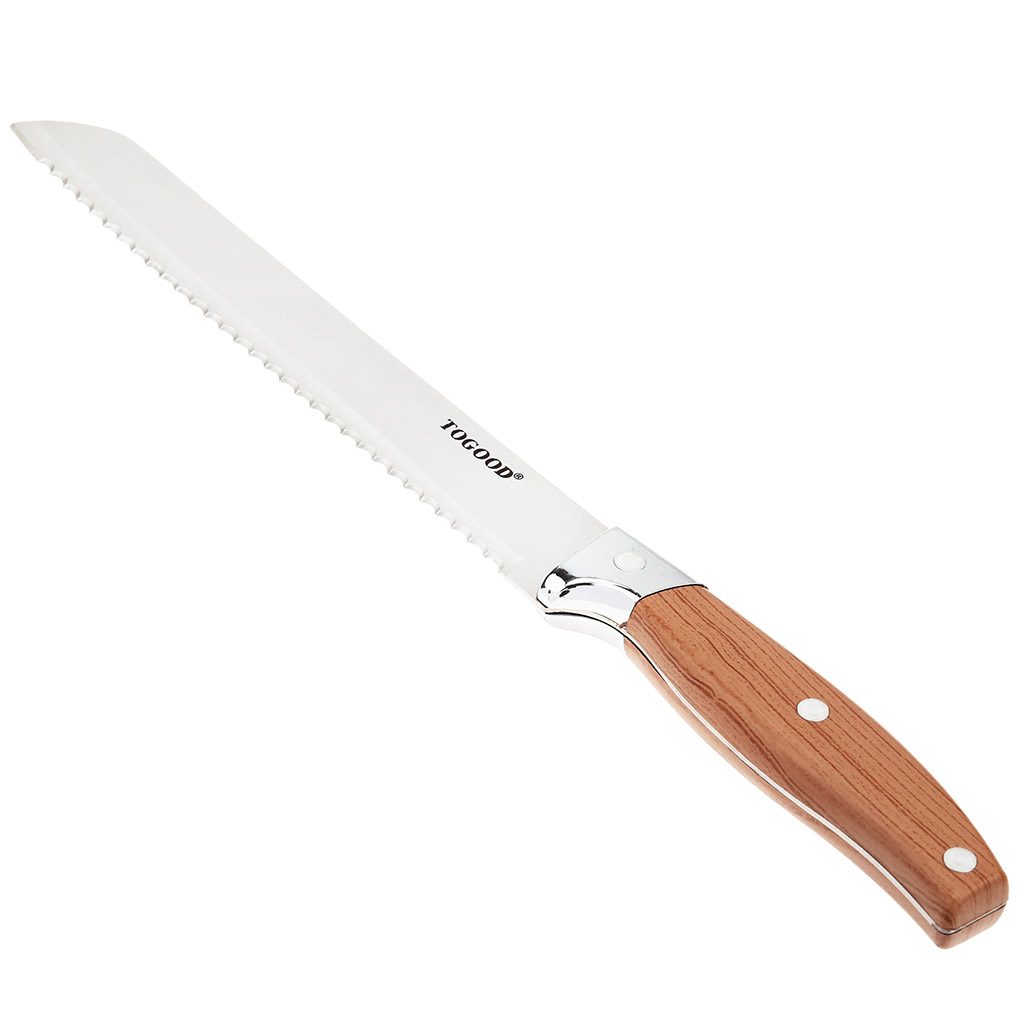 Нож для хлеба "Форест" 190мм из нержавеющей стали, пластмассовая ручка под дерево, с зубчиками, в блистере (Китай)