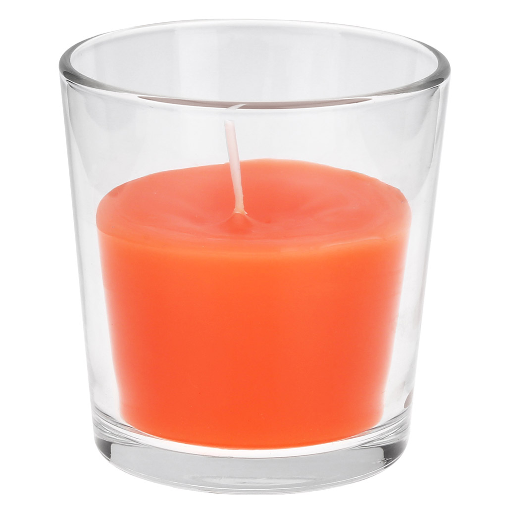 Свеча "Апельсин", д8см, h8см, ароматизированная, время горения 21-22 часов, стеклянный стакан, 220гр, в картоне, "Lumi" (Россия)