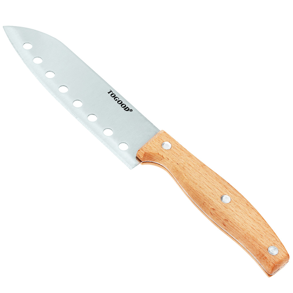 Нож кухонный 160мм Синьор из нержавеющей стали, широкое лезвие с отверстиями, деревянная ручка, в блистере