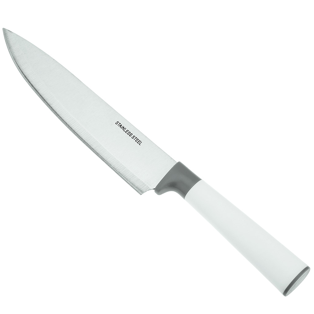 Нож кухонный "Стефани" 205мм из нержавеющей стали, широкое лезвие, пластмассовая ручка, цвета в ассортименте: розовый, голубой, белый, шоколадный, в блистере (Китай)