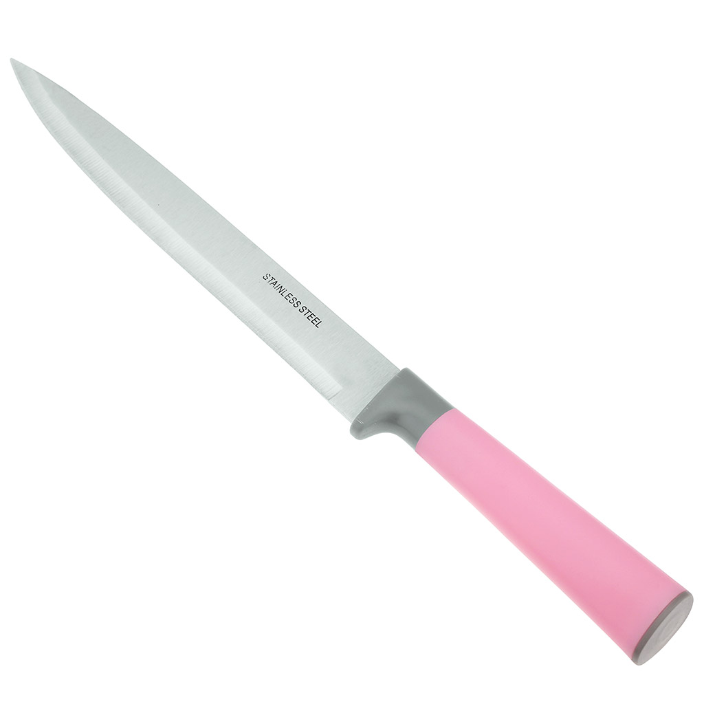 Нож кухонный "Стефани" 190мм из нержавеющей стали, пластмассовая ручка, цвета в ассортименте: розовый, голубой, белый, шоколадный, в блистере (Китай)