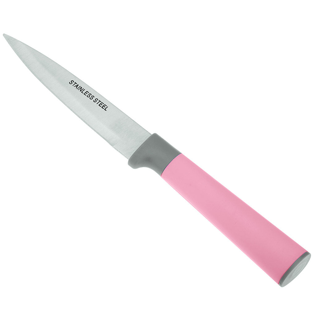 Нож для овощей "Стефани" 80мм из нержавеющей стали, пластмассовая ручка, цвета в ассортименте: розовый, голубой, в блистере (Китай)