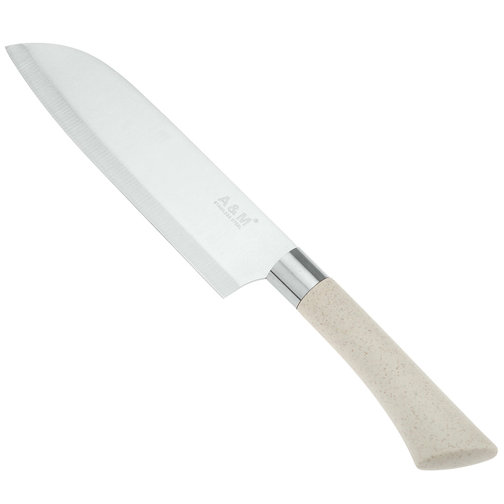 Нож кухонный "Мрамор" 175мм из нержавеющей стали, широкое лезвие, пластмассовая ручка, цвета в ассортименте: бежевый, коралловый, в блистере (Китай)