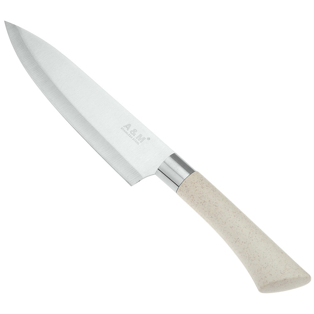 Нож кухонный "Мрамор" 170мм из нержавеющей стали, широкое лезвие, пластмассовая ручка, цвета в ассортименте: бежевый, коралловый, в блистере (Китай)