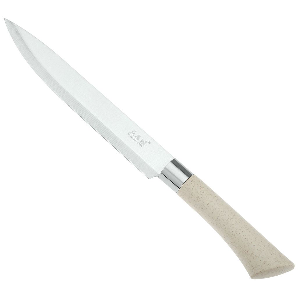 Нож кухонный "Мрамор" 200мм из нержавеющей стали, пластмассовая ручка, цвета в ассортименте: бежевый, коралловый, в блистере (Китай)