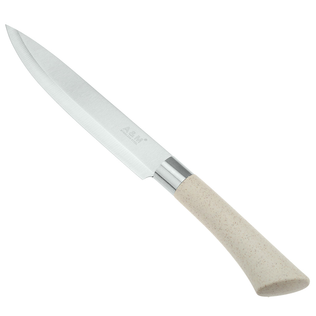 Нож кухонный "Мрамор" 175мм из нержавеющей стали, пластмассовая ручка, цвета в ассортименте: бежевый, коралловый, в блистере (Китай)