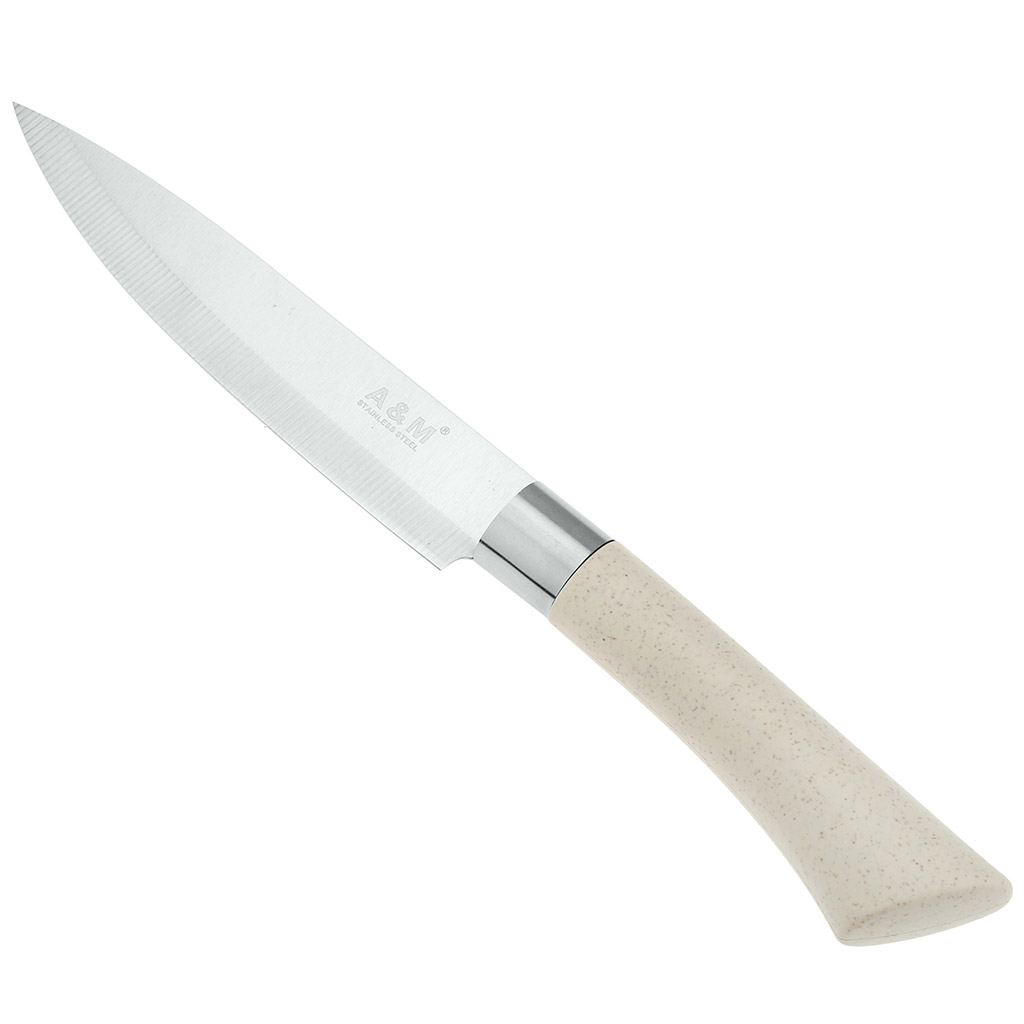Нож кухонный "Мрамор" 145мм из нержавеющей стали, пластмассовая ручка, цвета в ассортименте: бежевый, коралловый, в блистере (Китай)