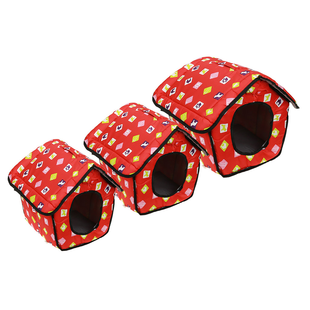 Домик для кошек и собак набор 3шт: 42,5х40х37см, 37х25х31см, 31,5х23х25см "Собаки-принт" ткань, поролон, на молнии, складной, красный (Китай)