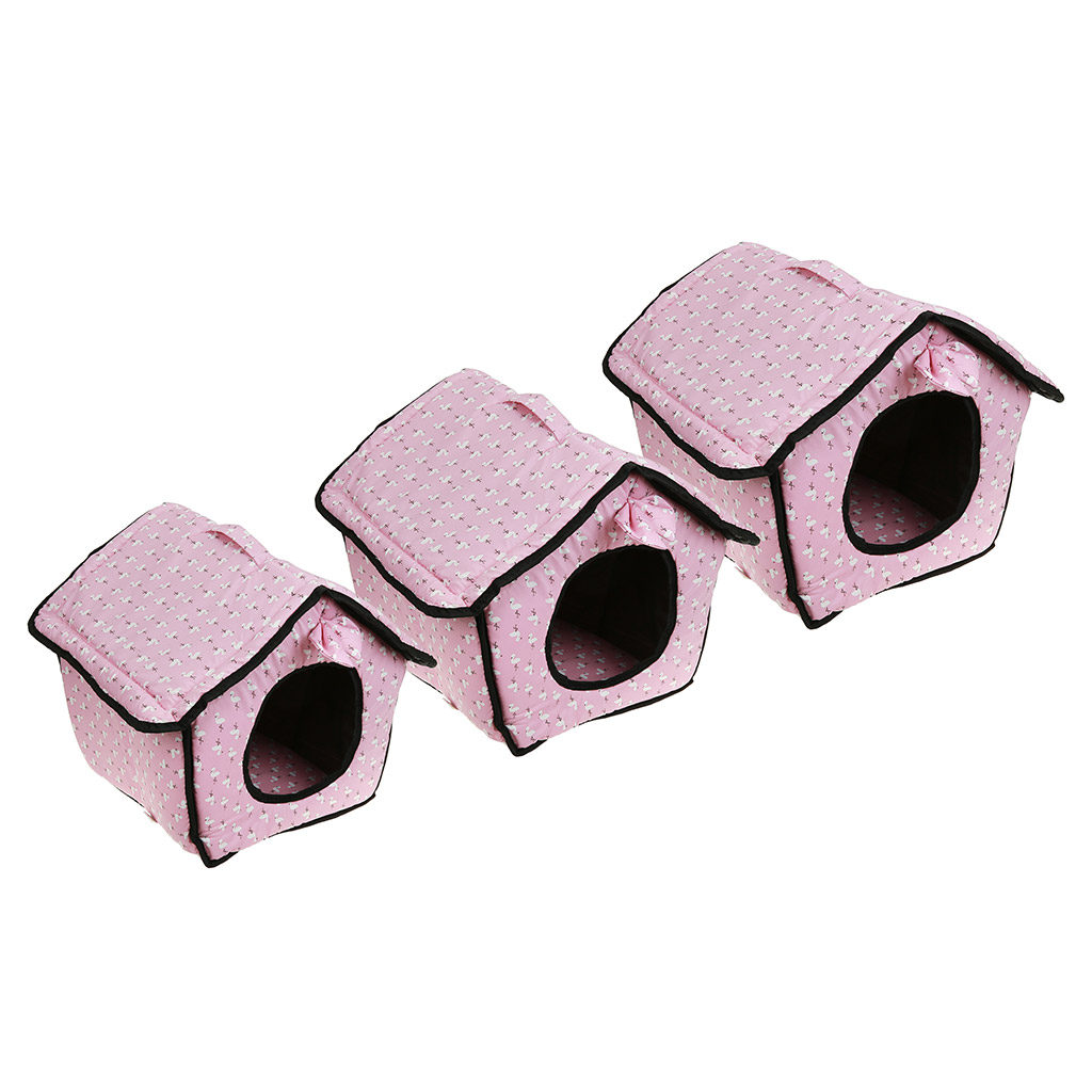 Домик для кошек и собак набор 3шт: 42,5х40х37см, 37х25х31см, 31,5х23х25см "Птица-принт" ткань, поролон, на молнии, складной, розовый (Китай)
