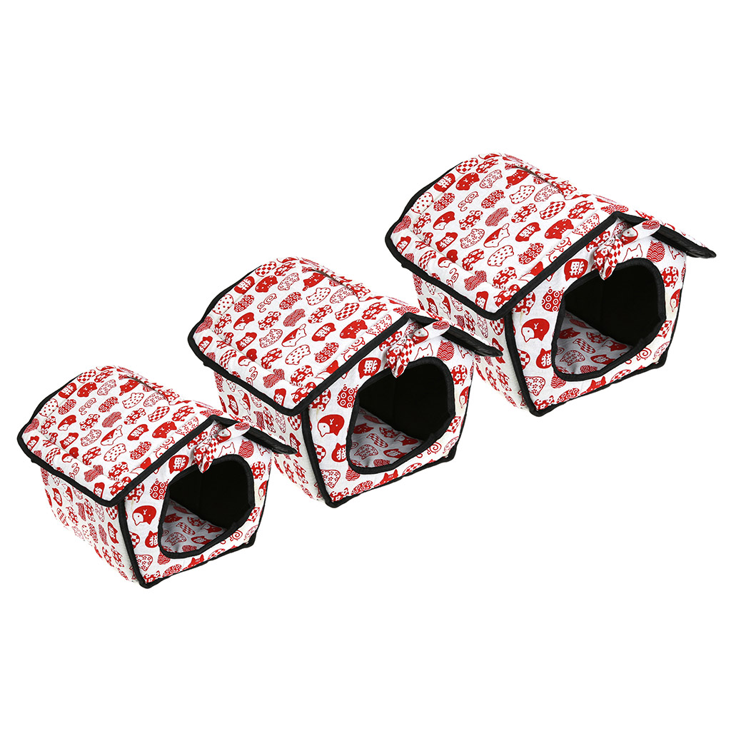 Домик для кошек и собак набор 3шт: 42,5х40х37см, 37х25х31см, 31,5х23х25см "Котик-принт" ткань, поролон, на молнии, складной (Китай)