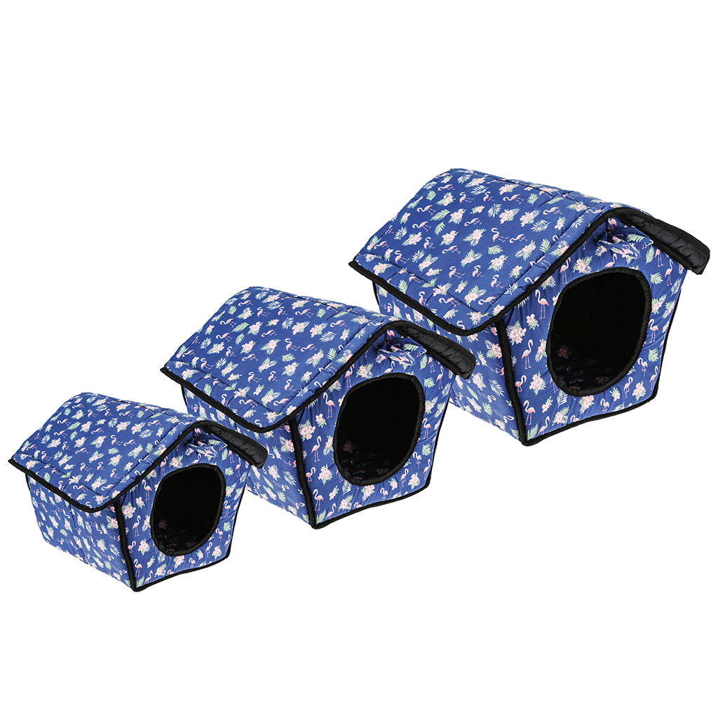 Домик для кошек и собак набор 3шт: 42,5х40х37см, 37х25х31см, 31,5х23х25см "Фламинго" ткань, поролон, на молнии, складной, синий (Китай)