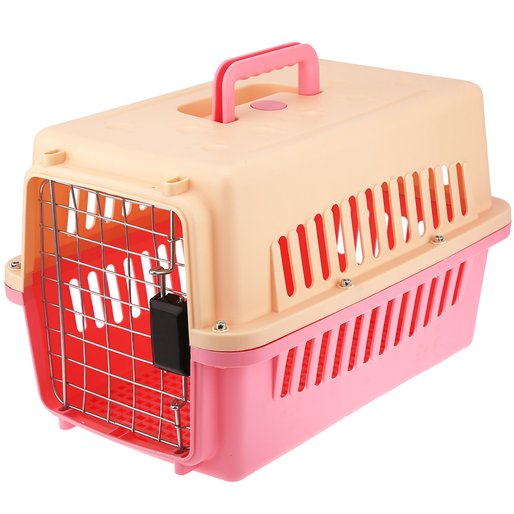 Корзина для переноски домашних животных пластмассовая 48х30х30см, с металлической дверцей, розовый (Китай) (продается в разобранном виде)