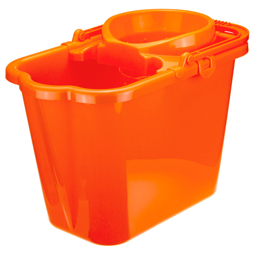 Ведро пластмассовое 9,5л, 35х21,5х27см, прямоугольное, с отжимом, оранжевый (Россия)