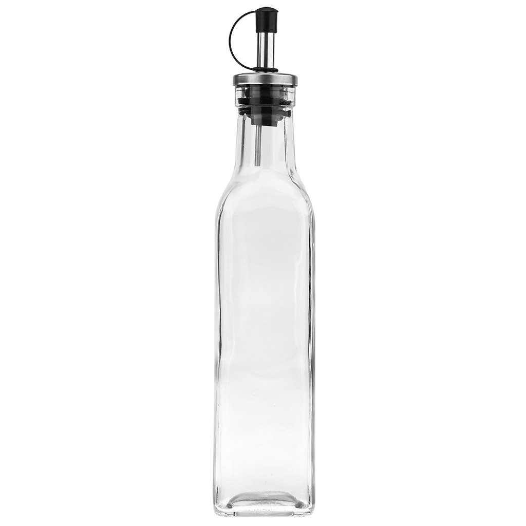 Бутылка для масла стеклянная "Квадро" 300мл, h24,5см, 5х5х21,2см, дозатор нерж. (Китай)