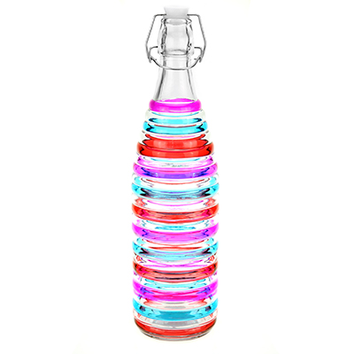 Бутылка стеклянная "Радуга" 1л д8,5см h31см, д/горла 2,2см, бугельная крышка, цвета микс (д/основания 6,8см) (Китай)