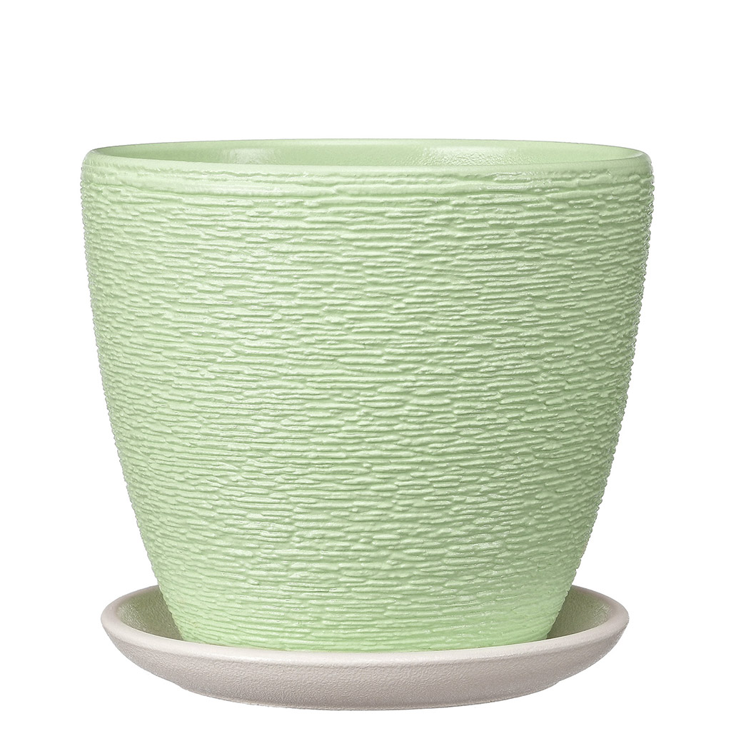 Горшок для цветов керамический "Гнездо" 0,7л, д12см, h10,5см, форма крокус-1, с поддоном, зеленый (Россия)