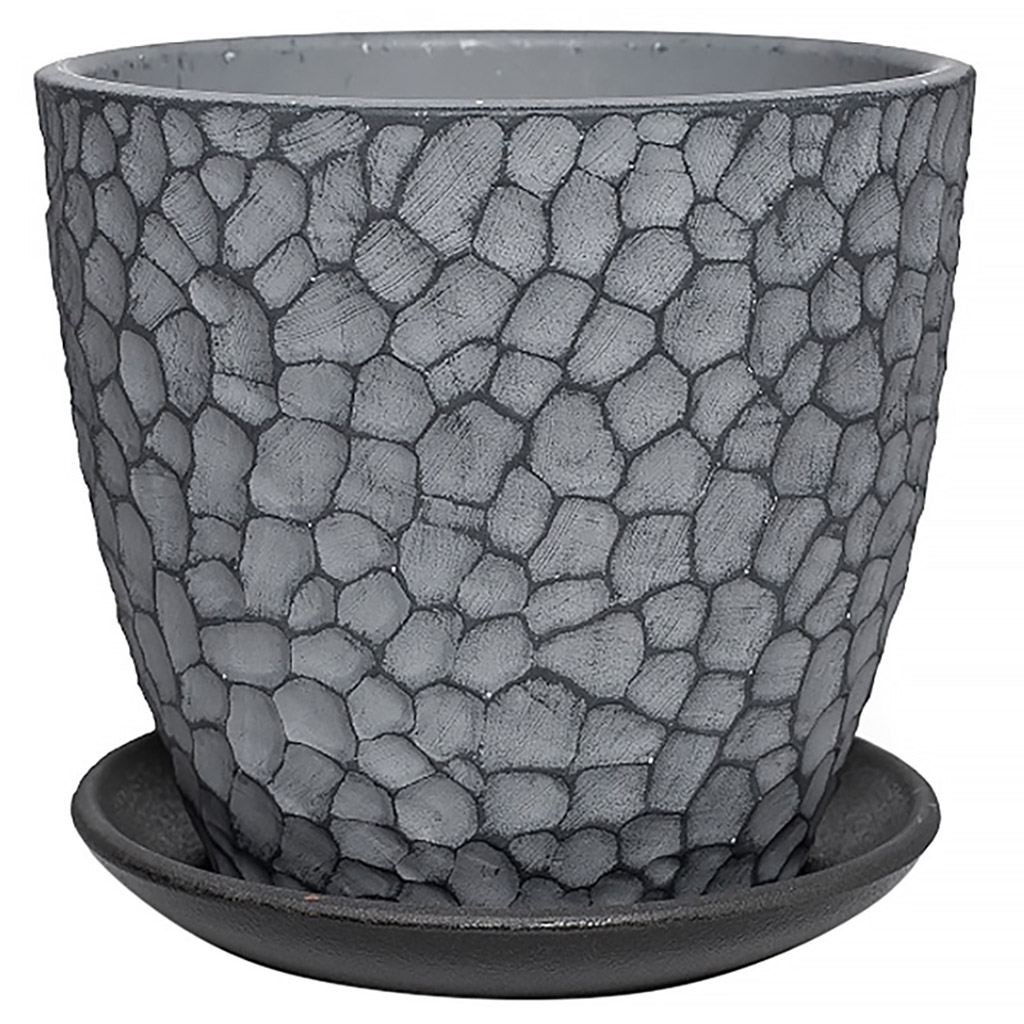 Горшок для цветов из бетона "Манго" 22л, д36см, h33см, форма бутон-8, с поддоном, серый (Россия)