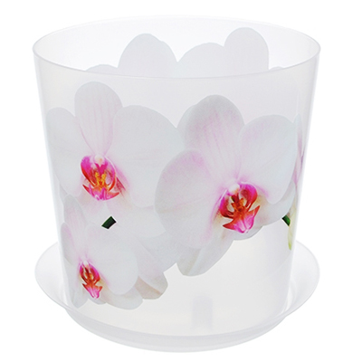 Кашпо для цветов пластмассовое "Деко" 1,2л, д12,5см, h12,5см, орхидея белая (Россия)