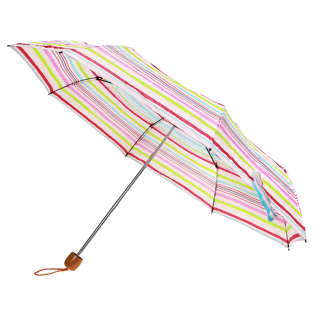 Зонт механический "Полоски" плащевка, 8 лучей, д/купола 96см, 3 сложения, 24см в сложенном виде, пластмассовая ручка, розово-голубой, 210гр (Китай)