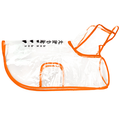 Одежда для собаки "Плащ с капюшоном" прозрачный, на кнопках р-р L 33см, оранжевый кант, ПВХ (Китай)