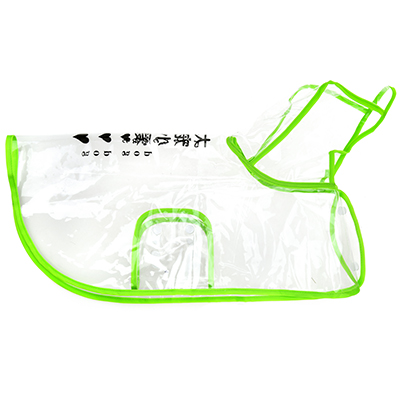 Одежда для собаки "Плащ с капюшоном" прозрачный, на кнопках р-р S 25см, зеленый кант, ПВХ (Китай)