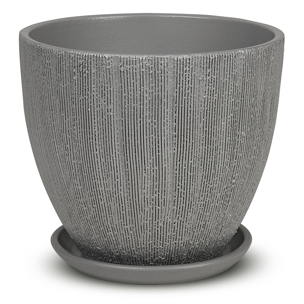 Горшок для цветов керамический "Меланж-2" 0,6л, д12см, h10см, форма "Высокий овал", с поддоном, серый (Россия)