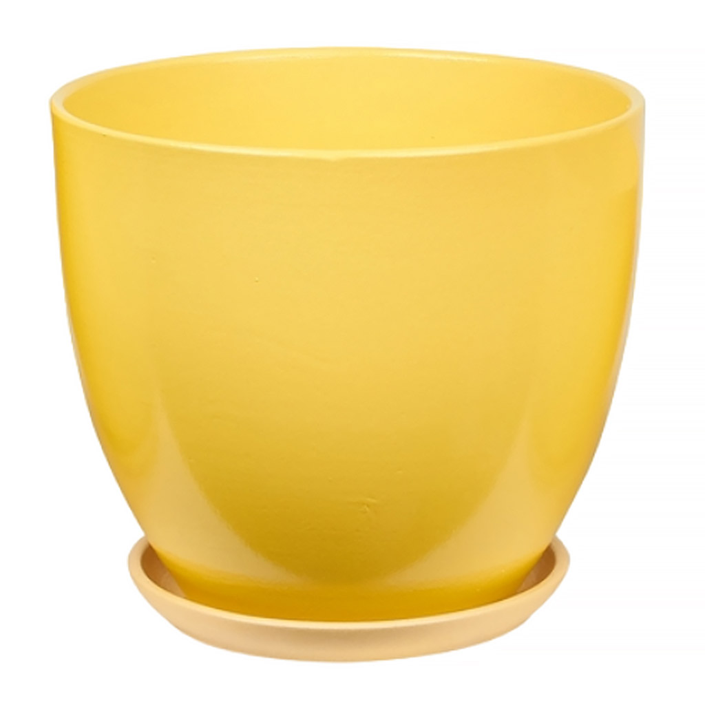 Горшок для цветов керамический "Колор Гейм-5" 5л, д22см, h19,5см, форма "Высокий овал", с поддоном, желтый (Россия)