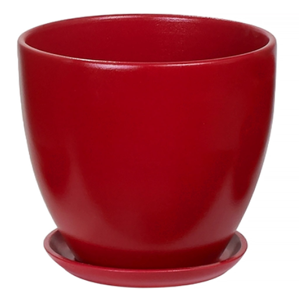 Горшок для цветов керамический "Колор Гейм-3" 1,4л, д15см, h13см, форма "Высокий овал", с поддоном, красный (Россия)