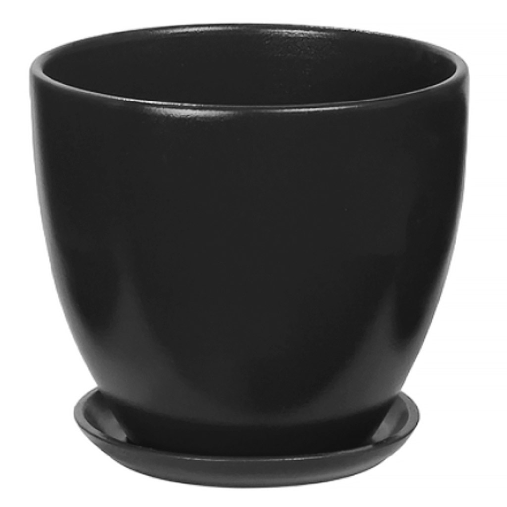 Горшок для цветов керамический "Колор Гейм-2" 0,6л, д12см, h10см, форма "Высокий овал", с поддоном, черный (Россия)