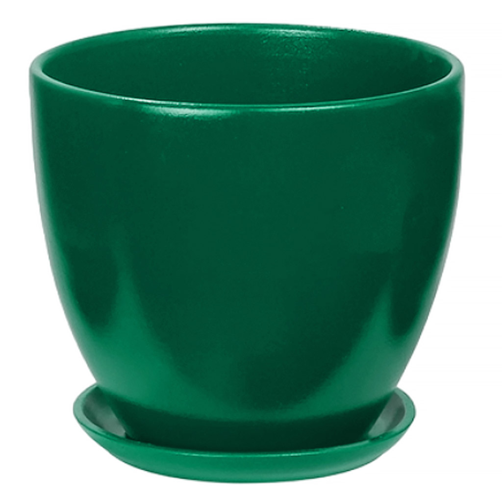 Горшок для цветов керамический "Колор Гейм-2" 0,6л, д12см, h10см, форма "Высокий овал", с поддоном, зеленый (Россия)