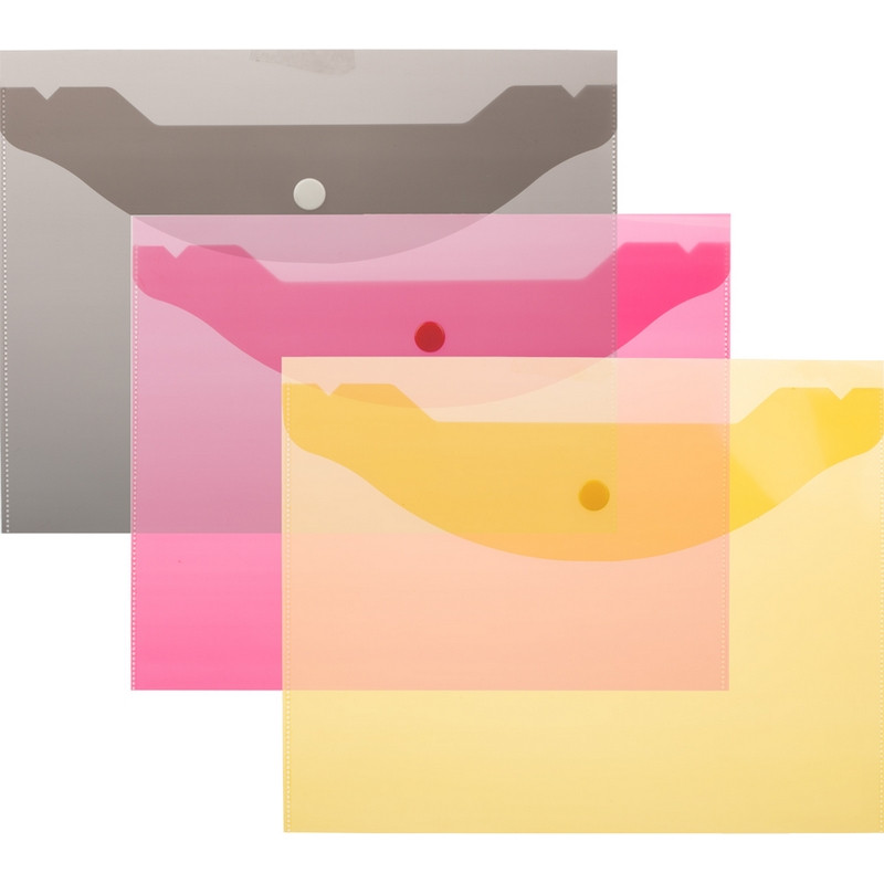 Папка-конверт на кнопке А5,190x240мм,Attache, 180мкм, 10шт.уп , ассорти