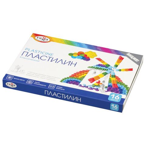 Пластилин классический ГАММА Классический, 16 цветов, 320 г, со стеком, картонная упаковка, 281034