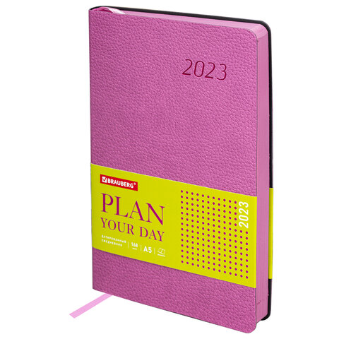 Ежедневник датированный 2023 А5 138x213 мм BRAUBERG Stylish, под кожу, розовый, 114069