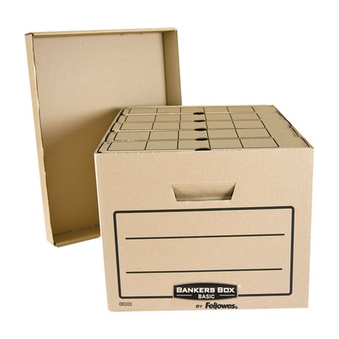Короб архивный (445x270х335 мм), с крышкой, гофрокартон, FELLOWES (BANKERS BOX) Basic, FS-00101