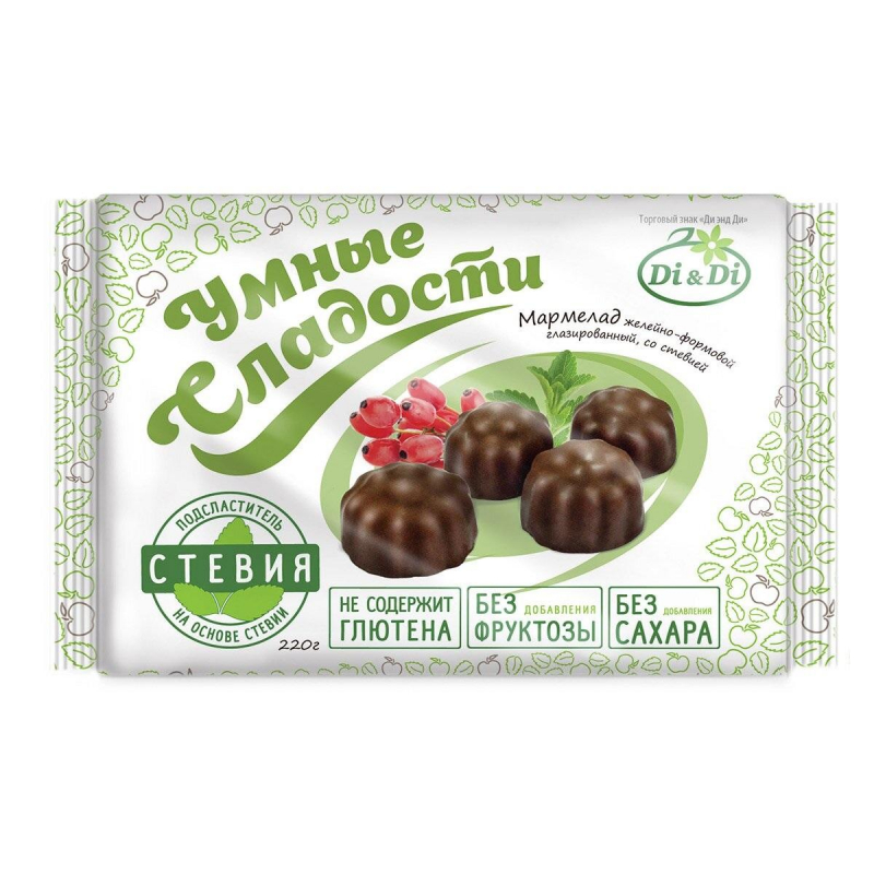 Мармелад Умные сладости Di&ampDi желейный в шоколадной глазури,стевия, 220г
