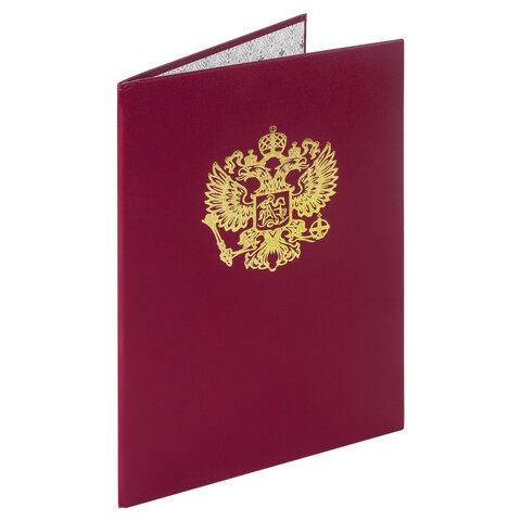Папка адресная бумвинил с гербом России, формат А4, бордовая, индивидуальная упаковка, STAFF Basic, 129576